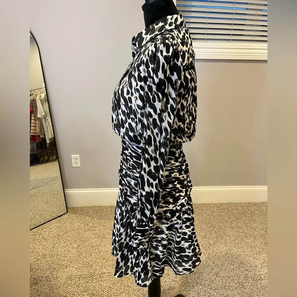 Anthropologie Maeve Black & White Animal Print Shirt Dress- size 2 - Picture 3 of 6